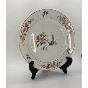 Set of 2 Heinrich Co Selb Songbird Dinner Plate Floral Gold Trim 10" Vintage